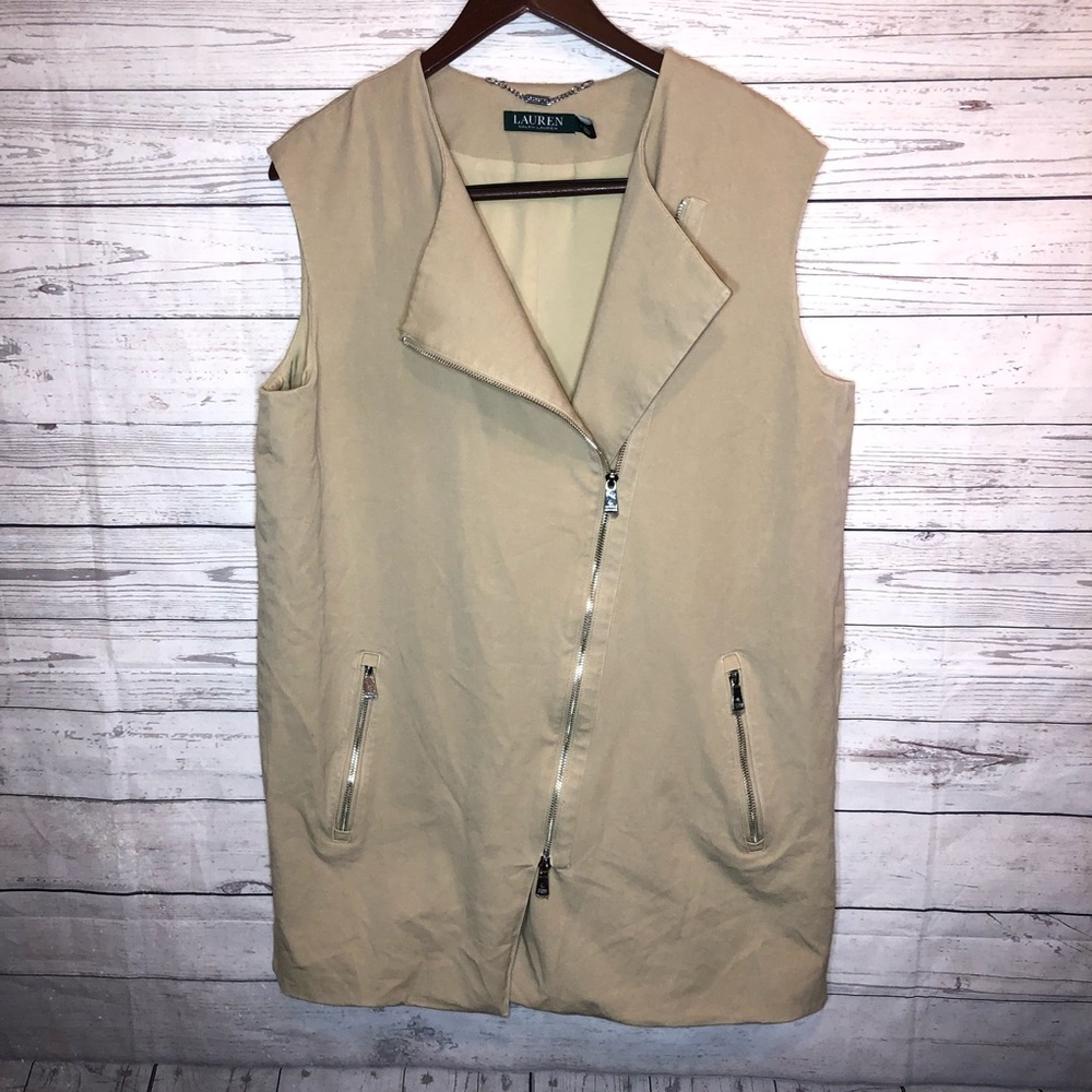Lauren 14 Tan Vest Asymmetrical Zip Sleeveless
